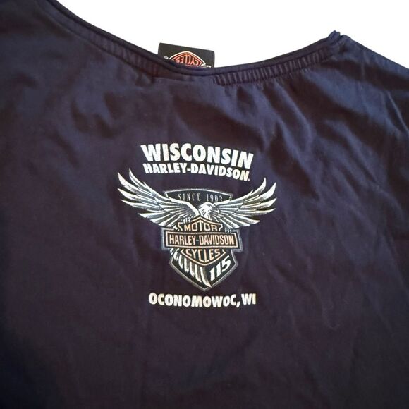 Harley Davidson Size S Live To Ride Rhinestone Bedazzled Tee Black AOP Bling - Picture 9 of 9